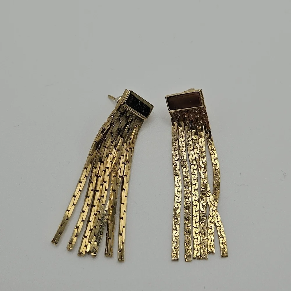gold tone chain tassel fringe earrings